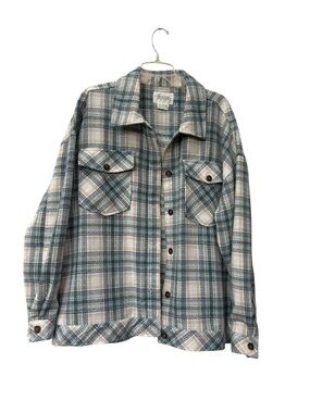 Boston Traders Textured Blue Plaid Shirt Jacket Shacket XXL 2X EUC